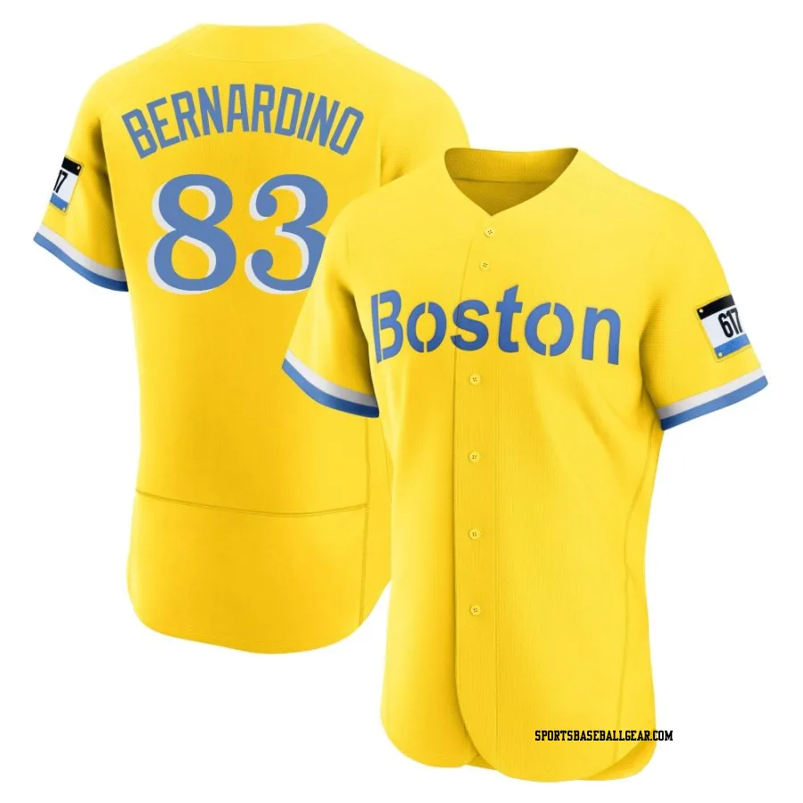 Brennan Bernardino Men's Boston Red Sox Gold/Light Authentic Blue 2021 City Connect Jersey