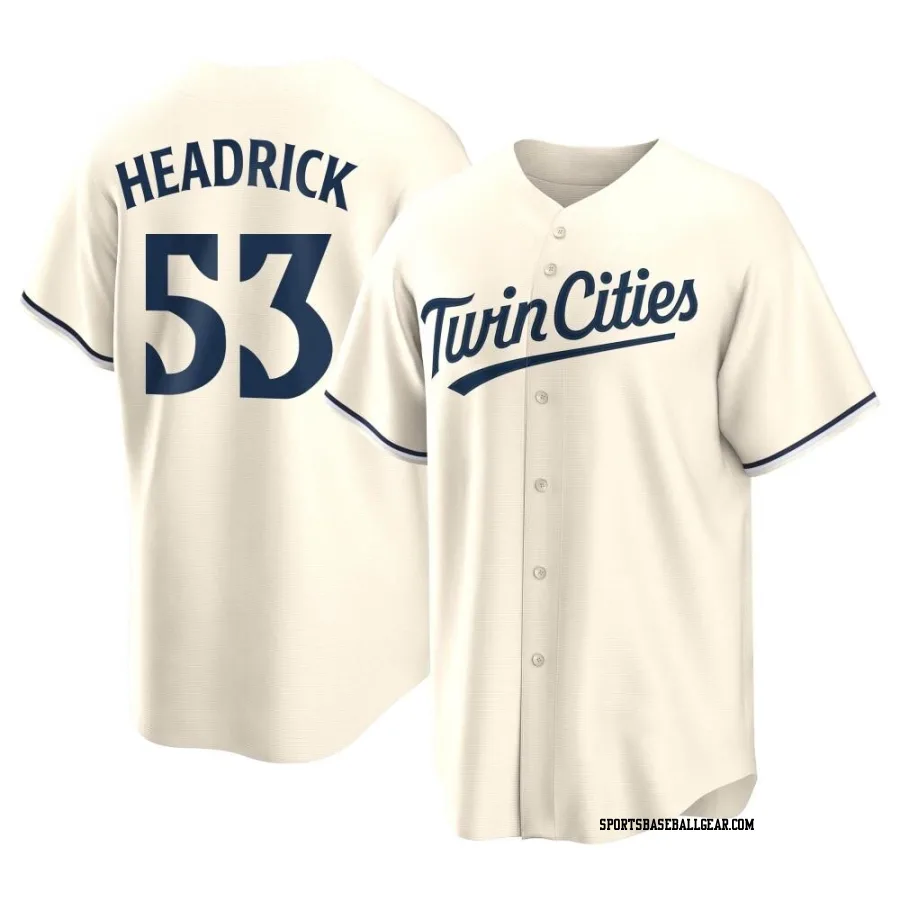 Brent Headrick Men's Minnesota Twins Cream Replica Alternate Jersey