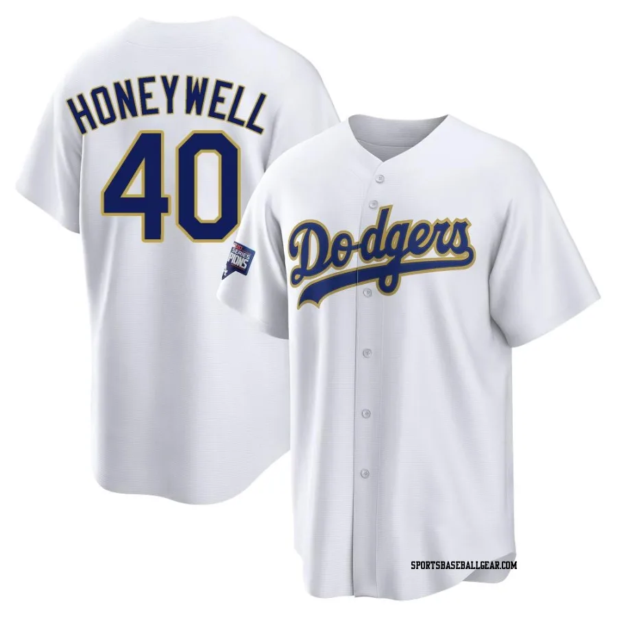 Brent Honeywell Men's Los Angeles Dodgers White/Gold Replica 2021 Gold Program Player Jersey