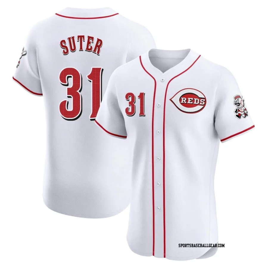 Brent Suter Men's Cincinnati Reds White Elite Home Patch Jersey