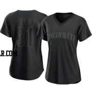 Brent Suter Women's Cincinnati Reds Black Authentic Pitch Fashion Jersey