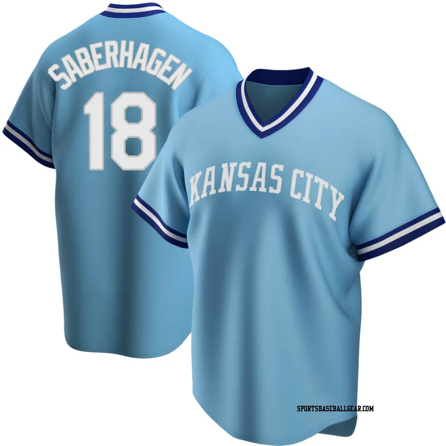 Bret Saberhagen Men's Kansas City Royals Light Blue Replica Road Cooperstown Collection Jersey