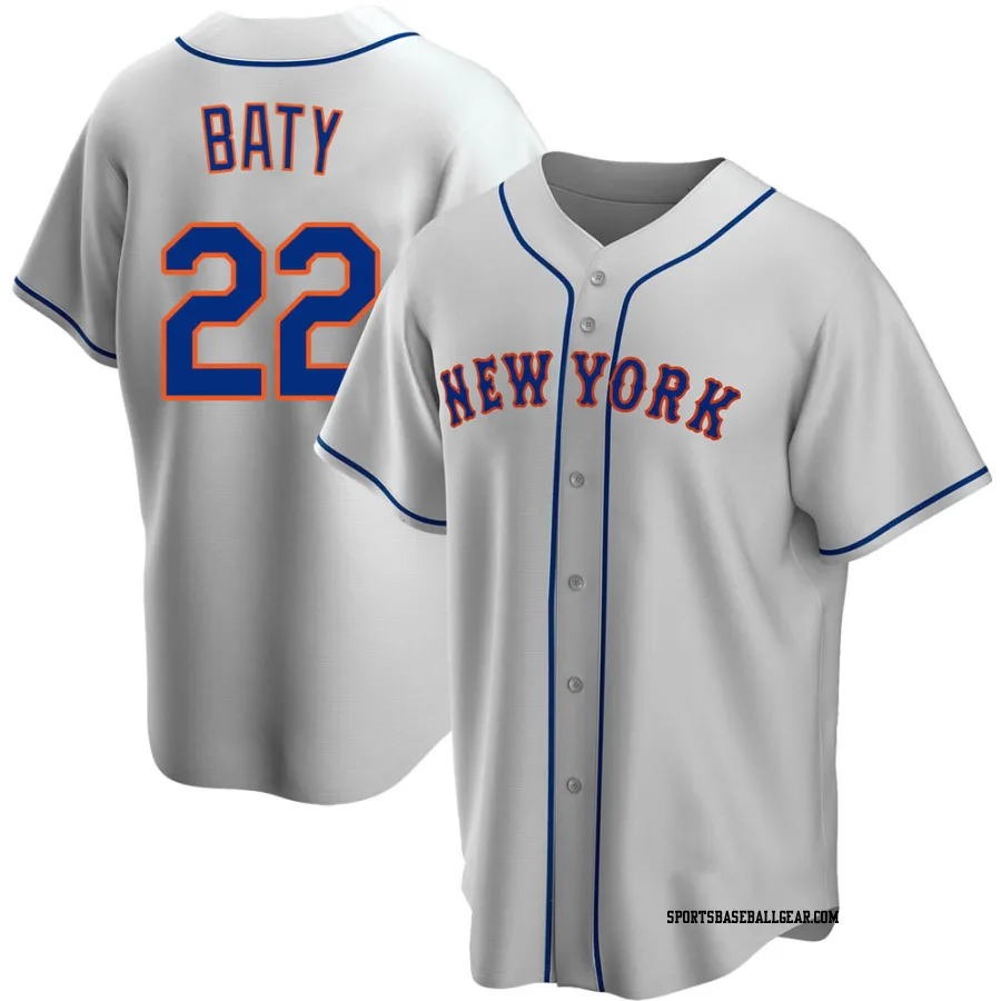 Brett Baty Men's New York Mets Gray Replica Road Jersey