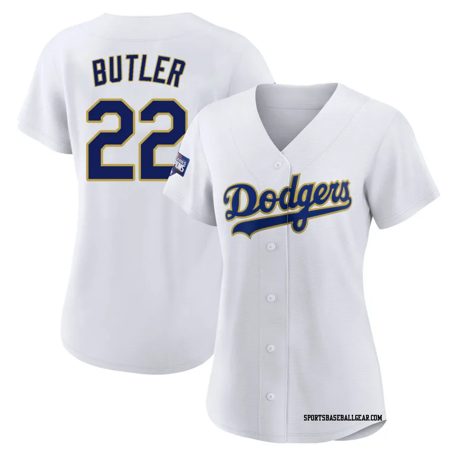 Brett Butler Women's Los Angeles Dodgers White/Gold Authentic 2021 Gold Program Player Jersey