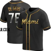 Brett de Geus Men's Miami Marlins Black Golden Replica Alternate Jersey