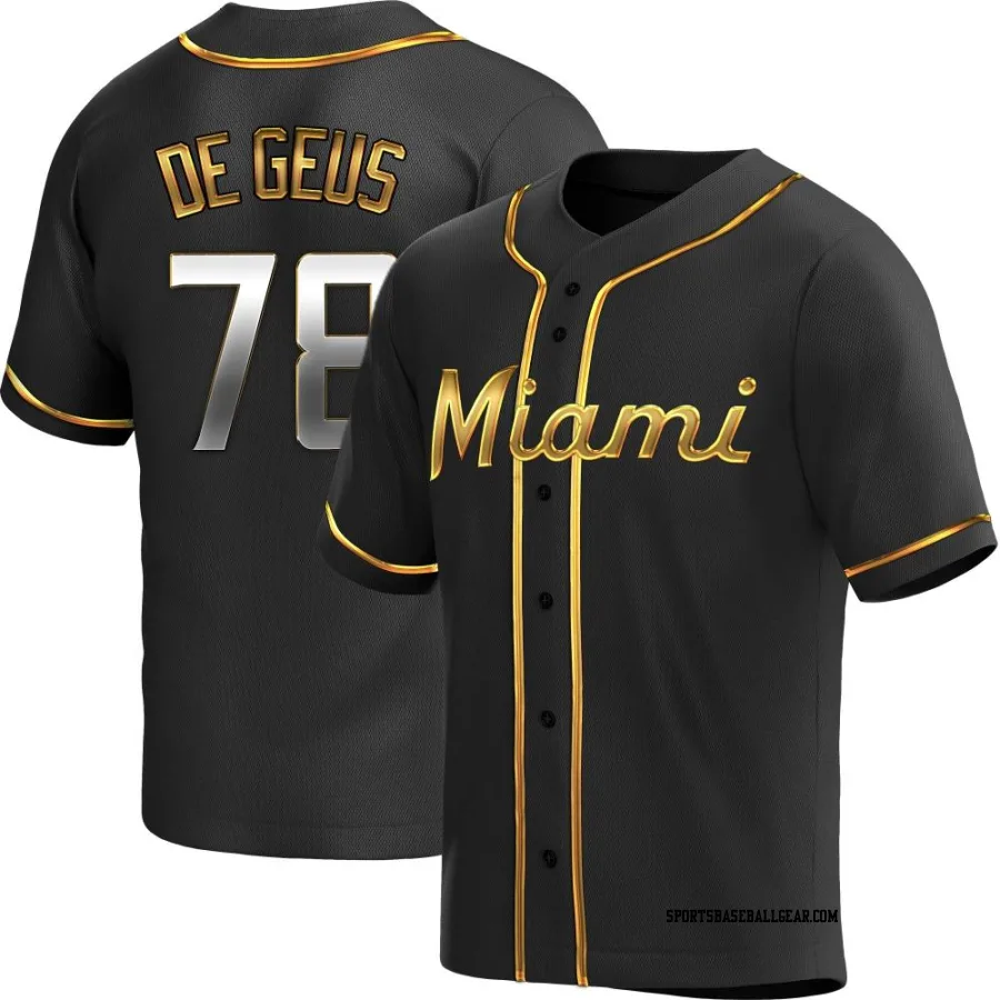 Brett de Geus Men's Miami Marlins Black Golden Replica Alternate Jersey