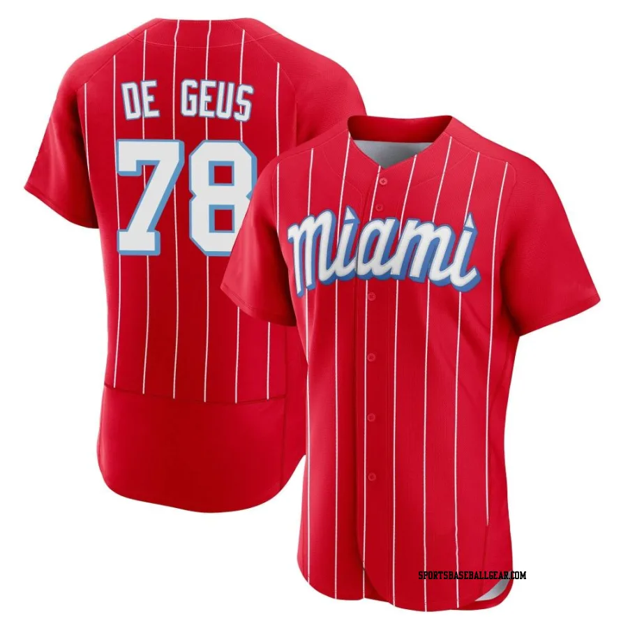 Brett de Geus Men's Miami Marlins Red Authentic 2021 City Connect Jersey