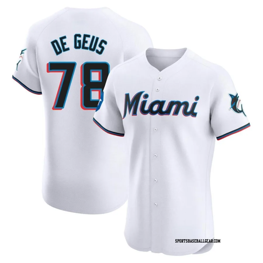 Brett de Geus Men's Miami Marlins White Elite Home Patch Jersey