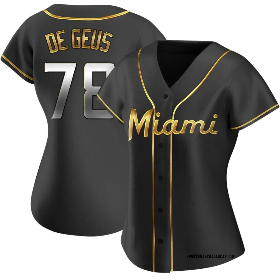 Brett de Geus Women's Miami Marlins Black Golden Replica Alternate Jersey