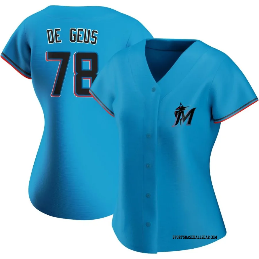 Brett de Geus Women's Miami Marlins Blue Authentic Alternate Jersey