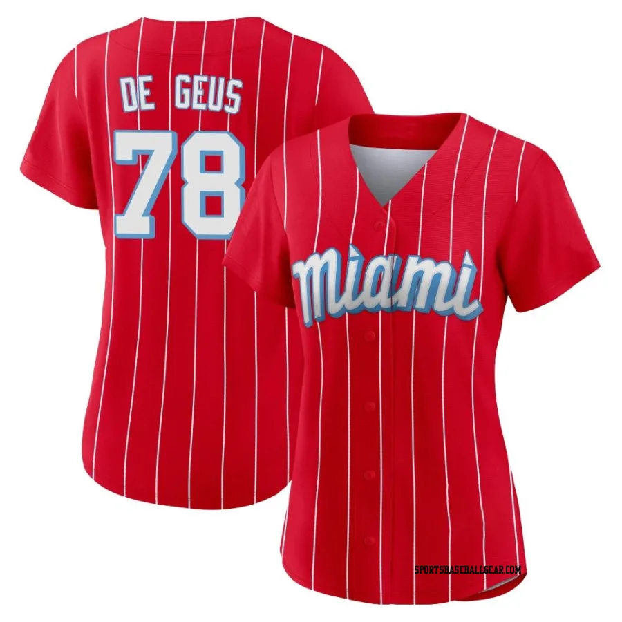 Brett de Geus Women's Miami Marlins Red Replica 2021 City Connect Jersey