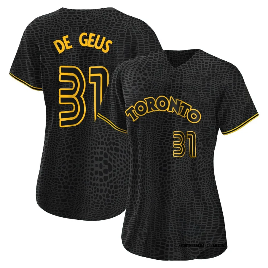 Brett de Geus Women's Toronto Blue Jays Black Replica Snake Skin City Jersey