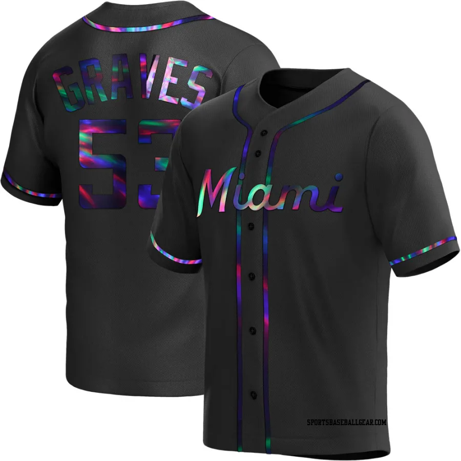 Brett Graves Youth Miami Marlins Black Holographic Replica Alternate Jersey