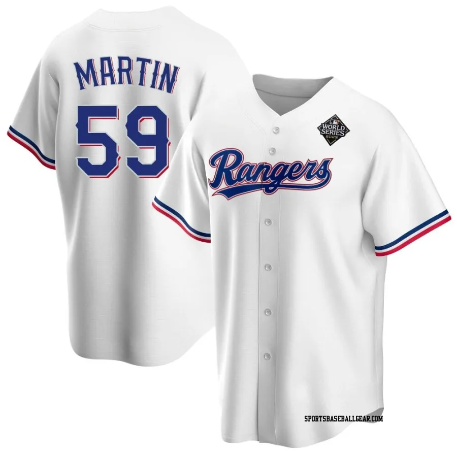 Brett Martin Men's Texas Rangers White Replica Home 2023 World Series Jersey