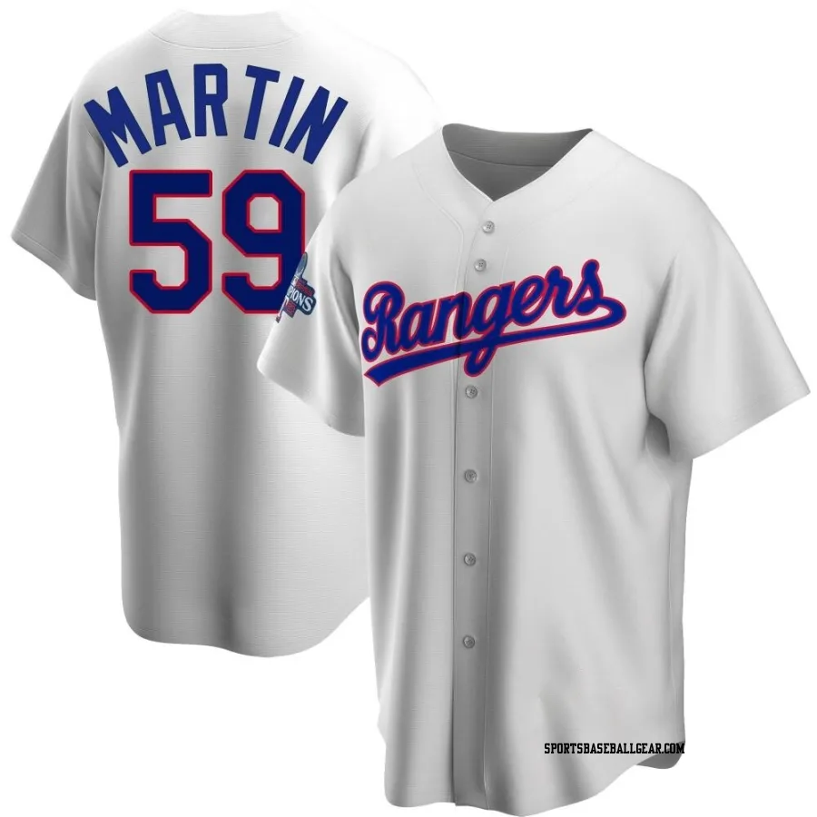 Brett Martin Men's Texas Rangers White Replica Home Cooperstown Collection 2023 World Series Champions Jersey