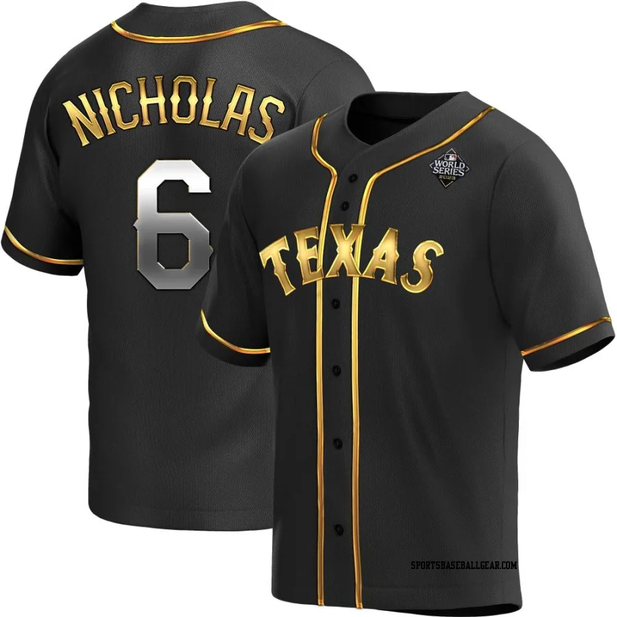 Brett Nicholas Men's Texas Rangers Black Golden Replica Alternate 2023 World Series Jersey