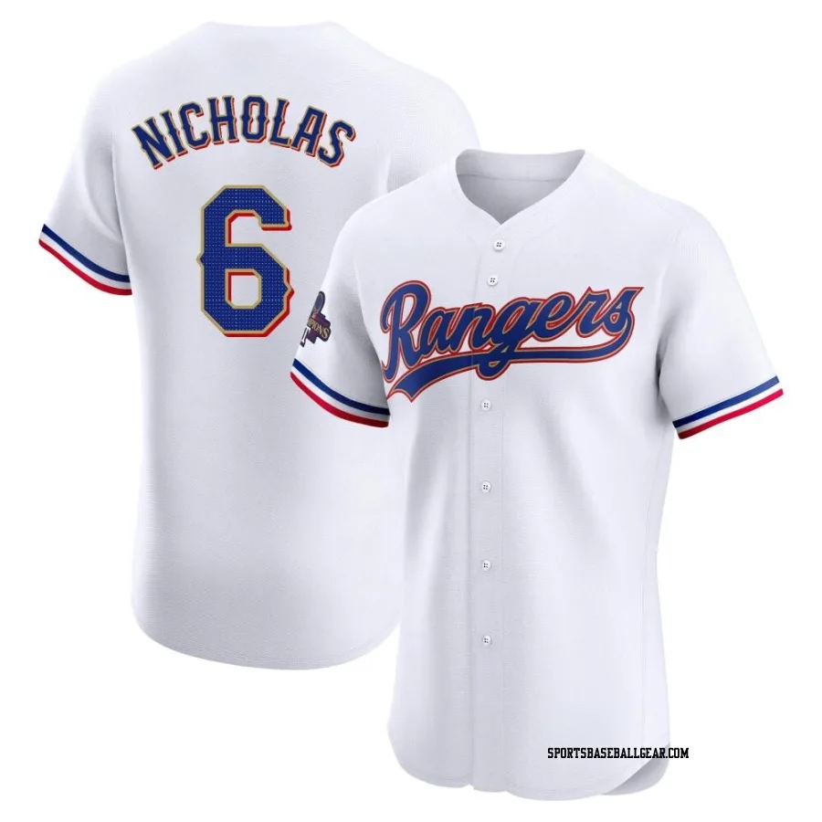 Brett Nicholas Men's Texas Rangers Gold Elite White 2024 Collection Jersey