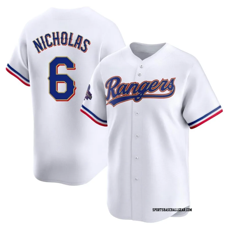 Brett Nicholas Men's Texas Rangers Gold Limited White 2024 Collection Jersey