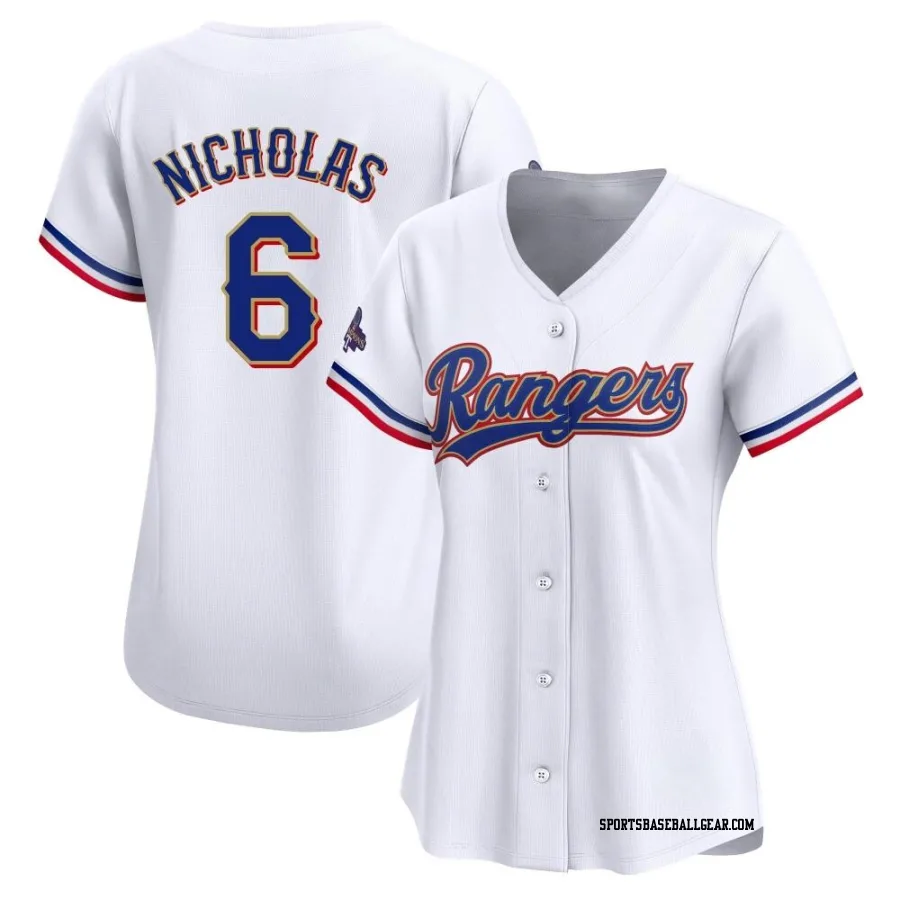 Brett Nicholas Women's Texas Rangers Gold Limited White 2024 Collection Jersey