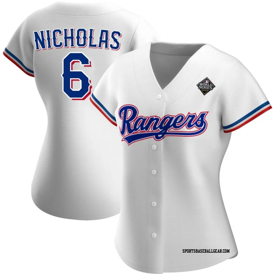 Brett Nicholas Women's Texas Rangers White Authentic Home 2023 World Series Jersey