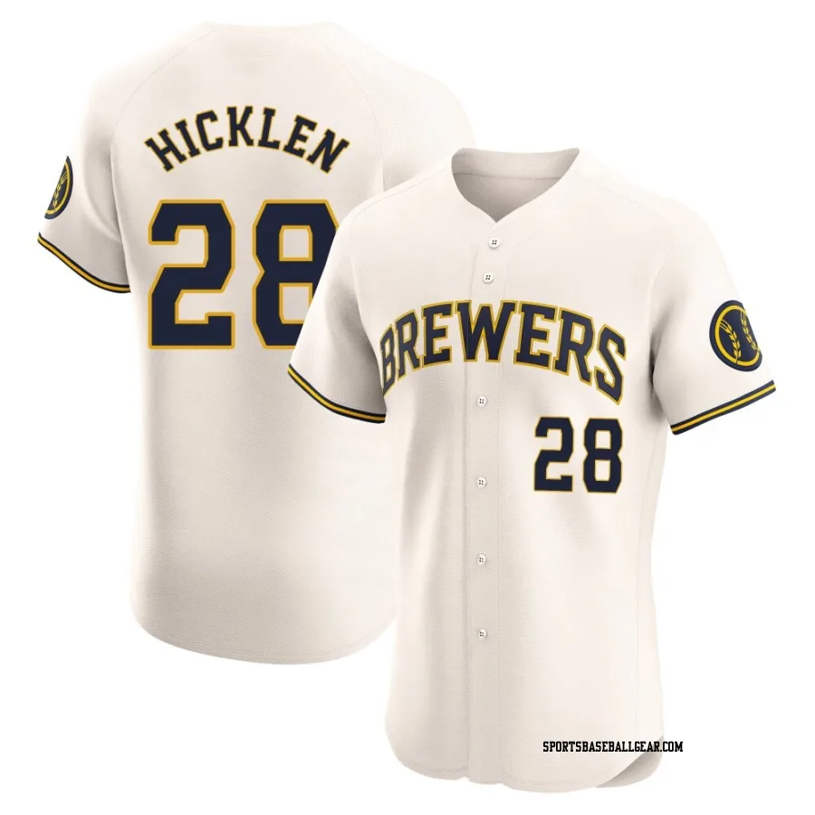 Brewer Hicklen Men's Milwaukee Brewers Cream Elite Home Jersey