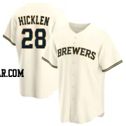 Brewer Hicklen Men's Milwaukee Brewers Cream Replica Home Jersey