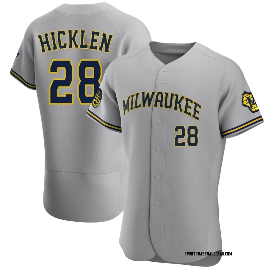 Brewer Hicklen Men's Milwaukee Brewers Gray Authentic Road Jersey