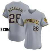 Brewer Hicklen Men's Milwaukee Brewers Gray Elite Road Jersey