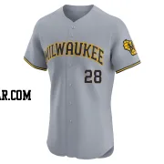 Brewer Hicklen Men's Milwaukee Brewers Gray Elite Road Jersey