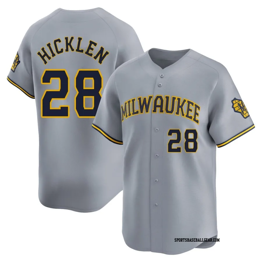 Brewer Hicklen Men's Milwaukee Brewers Gray Limited Away Jersey