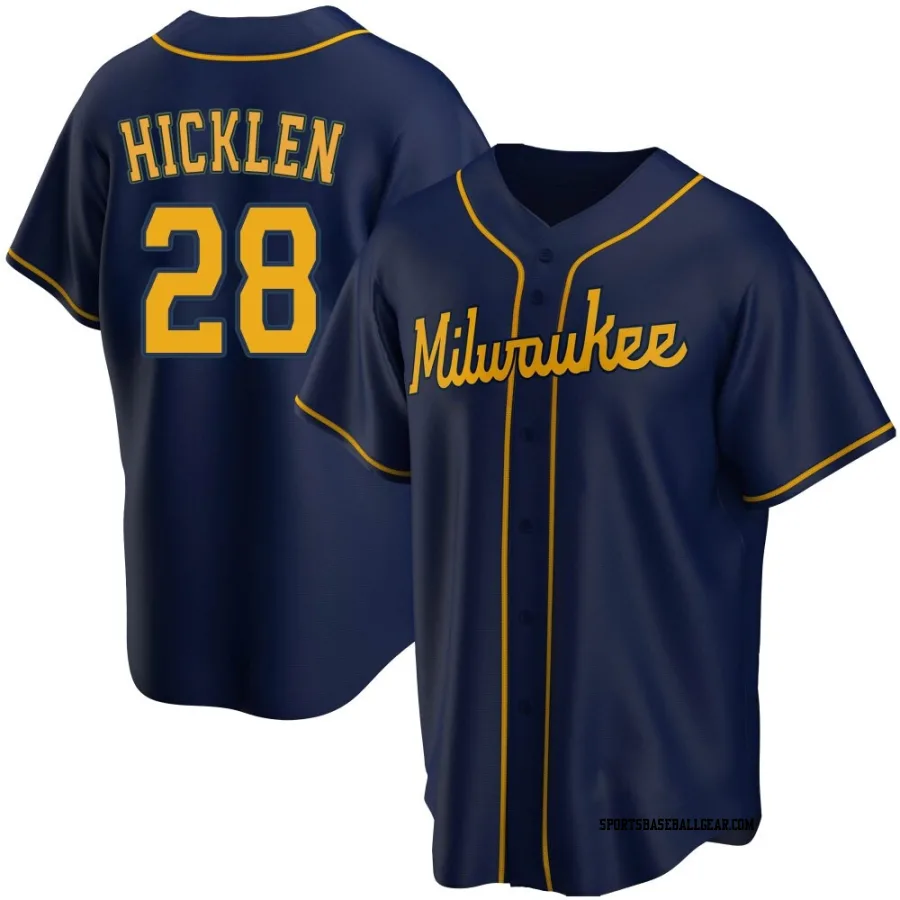 Brewer Hicklen Men's Milwaukee Brewers Navy Replica Alternate Jersey