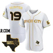 Brian Hunter Men's Houston Astros White/Gold Authentic 2023 Space City Ready 2 Reign Flex Base Jersey