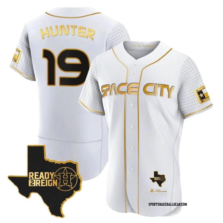 Brian Hunter Men's Houston Astros White/Gold Authentic 2023 Space City Ready 2 Reign Flex Base Jersey