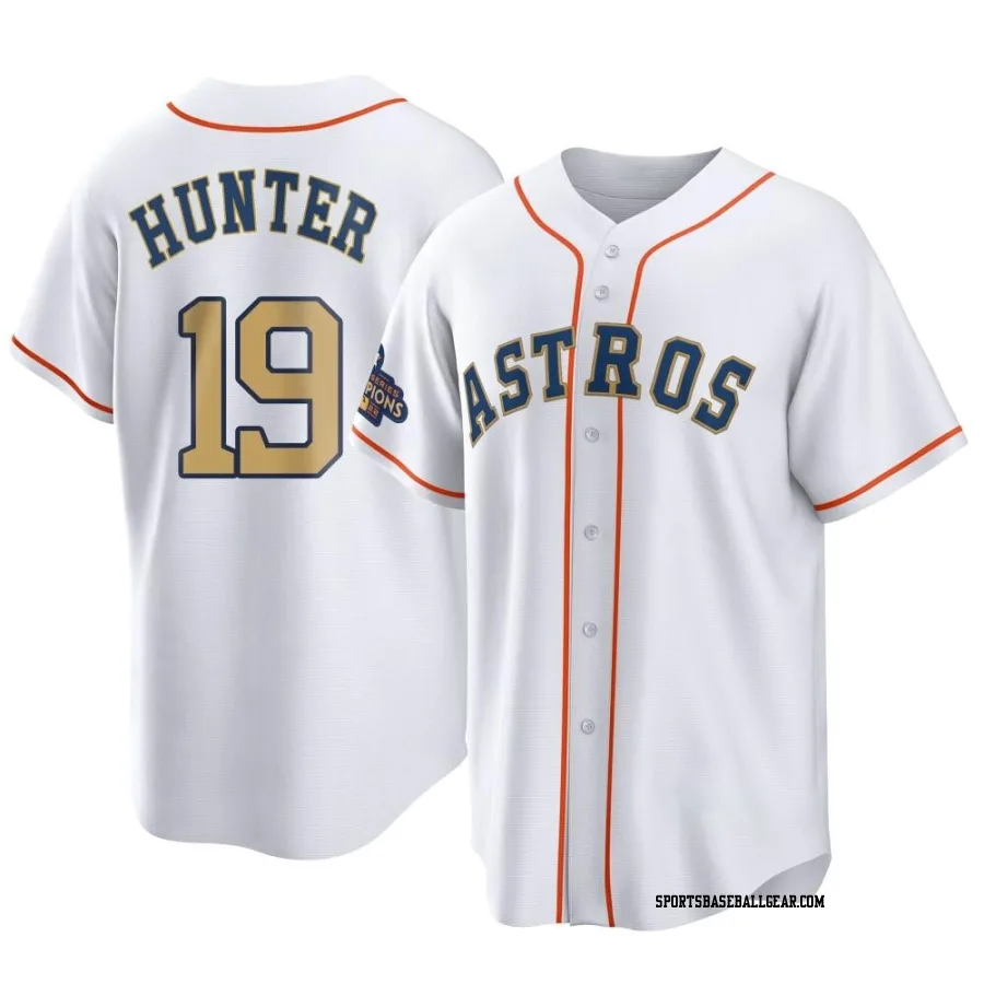 Brian Hunter Youth Houston Astros Gold Replica White 2023 Collection Jersey