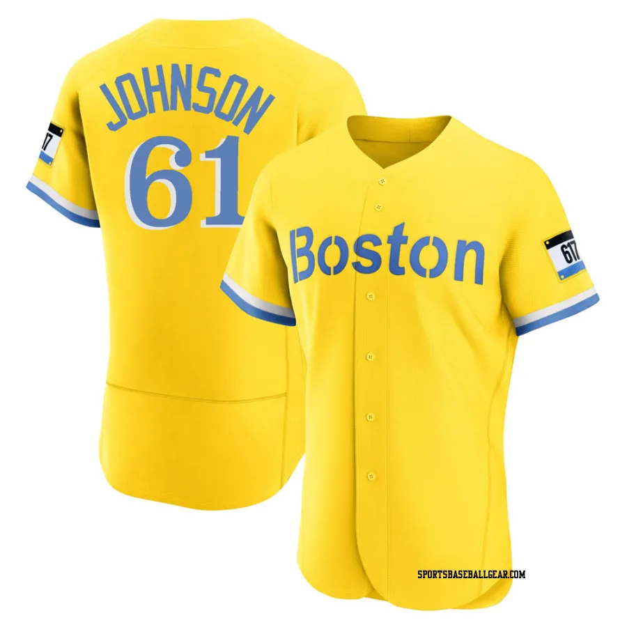 Brian Johnson Men's Boston Red Sox Gold/Light Authentic Blue 2021 City Connect Jersey