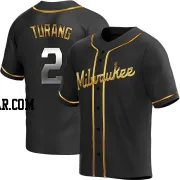 Brice Turang Men's Milwaukee Brewers Black Golden Replica Alternate Jersey