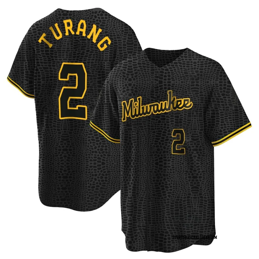 Brice Turang Men's Milwaukee Brewers Black Replica Snake Skin City Jersey