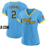 Brice Turang Women's Milwaukee Brewers Blue Authentic Powder 2022 City Connect Jersey