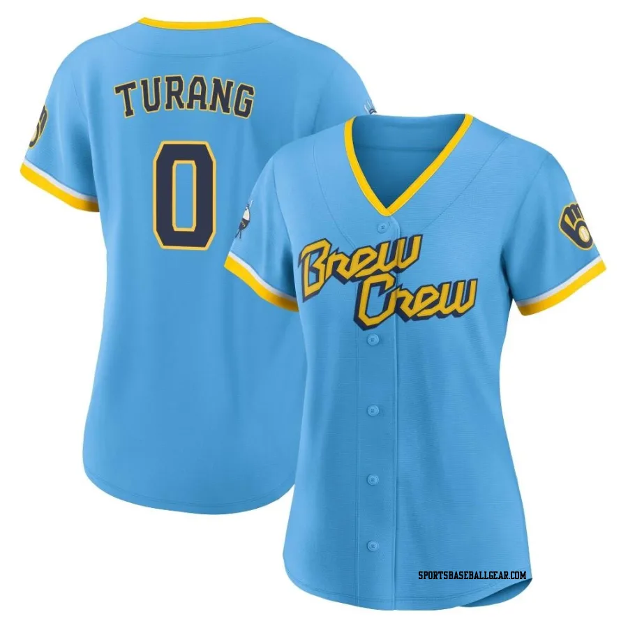 Brice Turang Women's Milwaukee Brewers Blue Authentic Powder 2022 City Connect Jersey