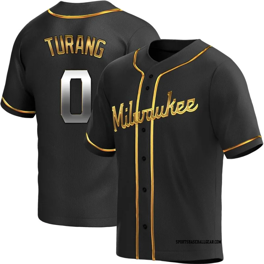 Brice Turang Youth Milwaukee Brewers Black Golden Replica Alternate Jersey