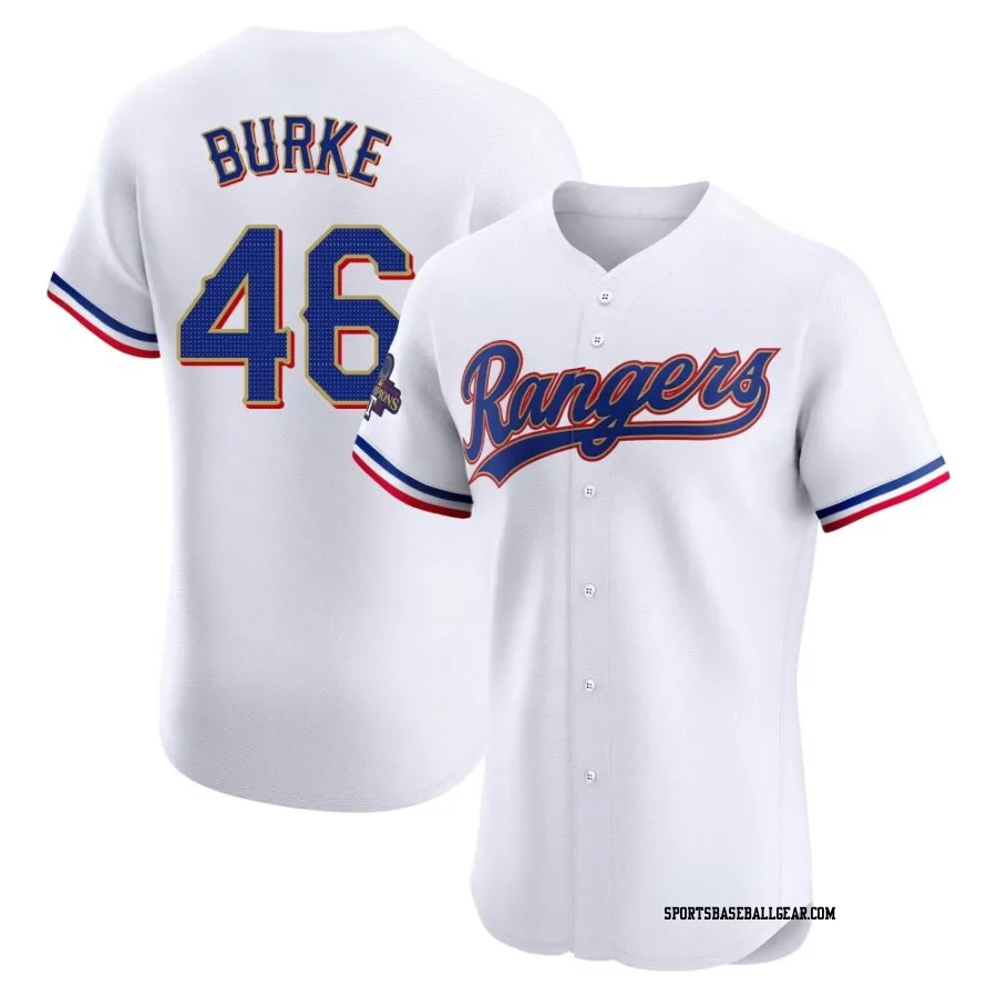 Brock Burke Men's Texas Rangers Gold Elite White 2024 Collection Jersey