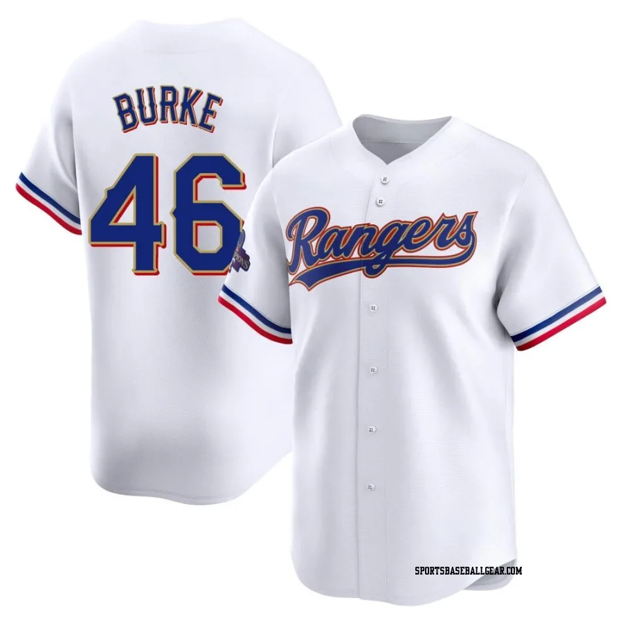 Brock Burke Men's Texas Rangers Gold Limited White 2024 Collection Jersey