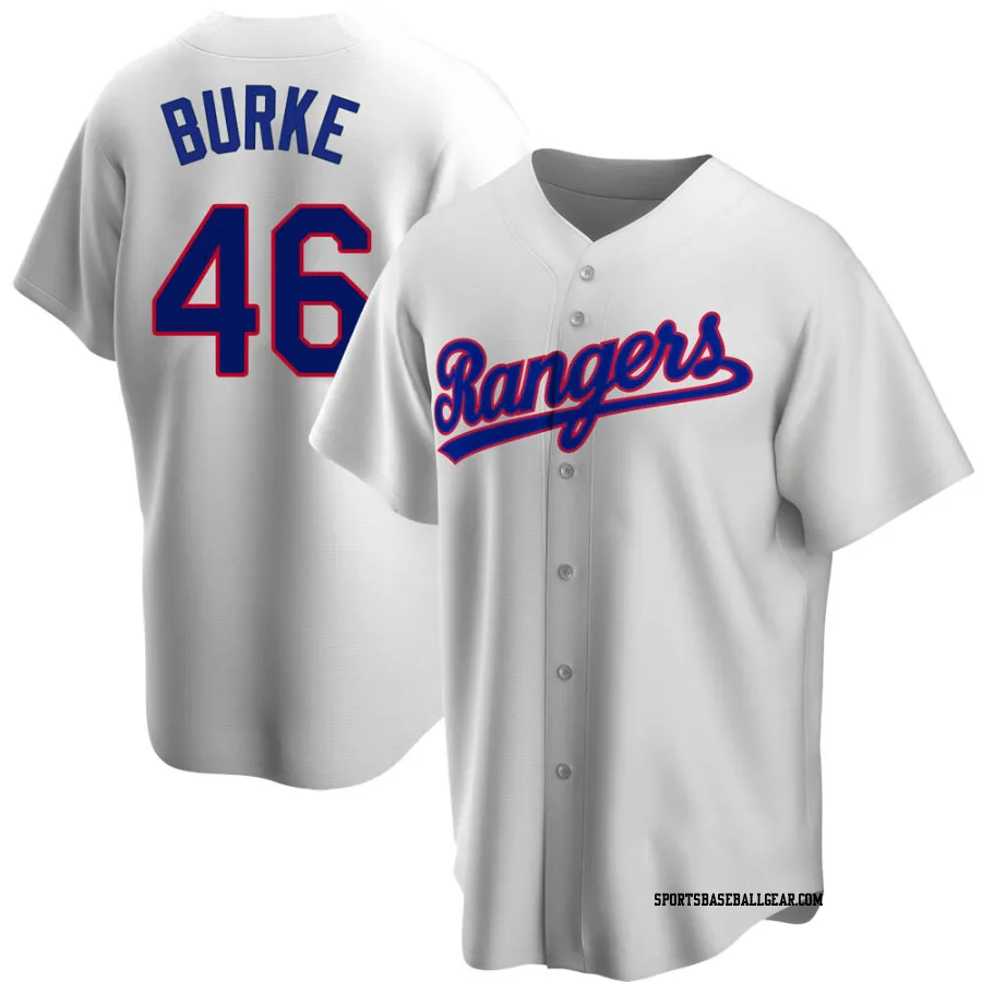 Brock Burke Men's Texas Rangers White Replica Home Cooperstown Collection Jersey