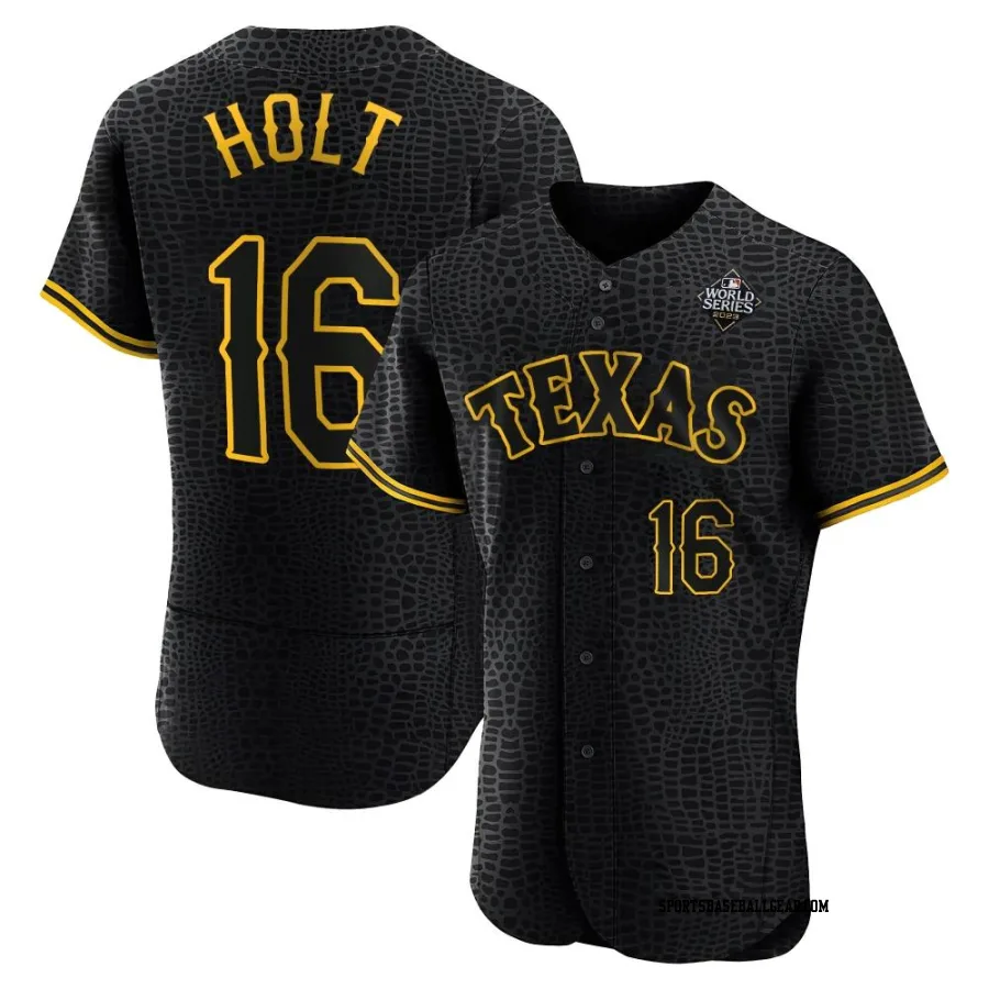 Brock Holt Men's Texas Rangers Black Authentic Snake Skin City 2023 World Series Jersey