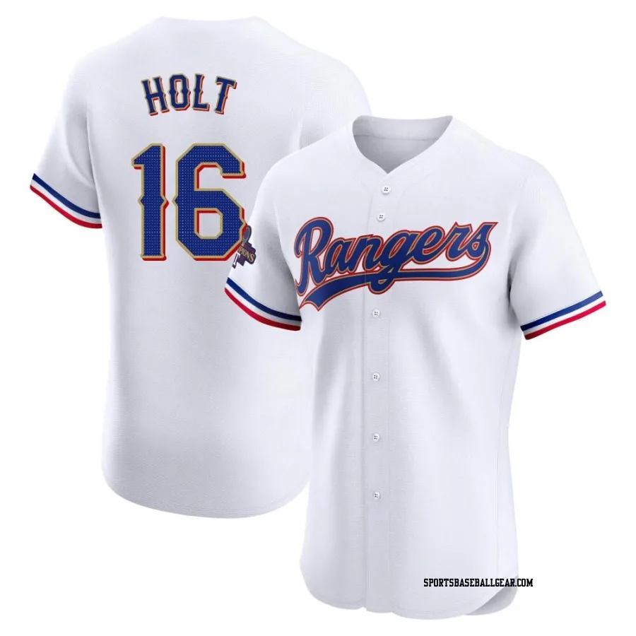 Brock Holt Men's Texas Rangers Gold Elite White 2024 Collection Jersey