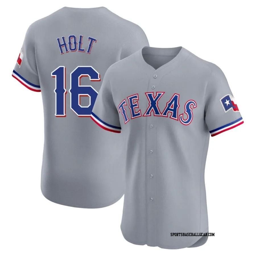 Brock Holt Men's Texas Rangers Gray Elite Road Jersey