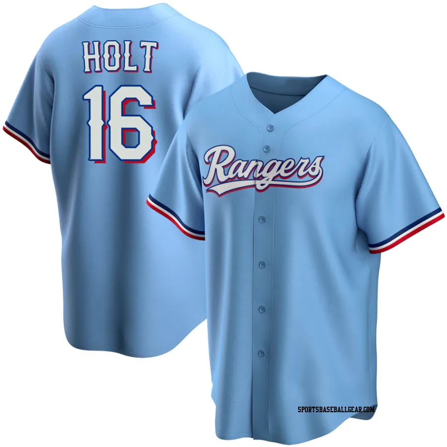 Brock Holt Men's Texas Rangers Light Blue Replica Alternate Jersey