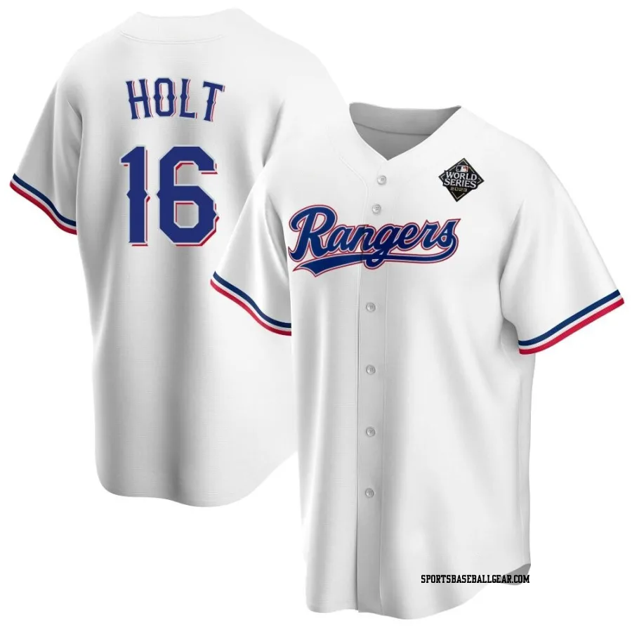 Brock Holt Men's Texas Rangers White Replica Home 2023 World Series Jersey