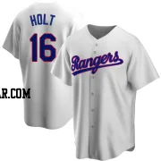 Brock Holt Men's Texas Rangers White Replica Home Cooperstown Collection Jersey