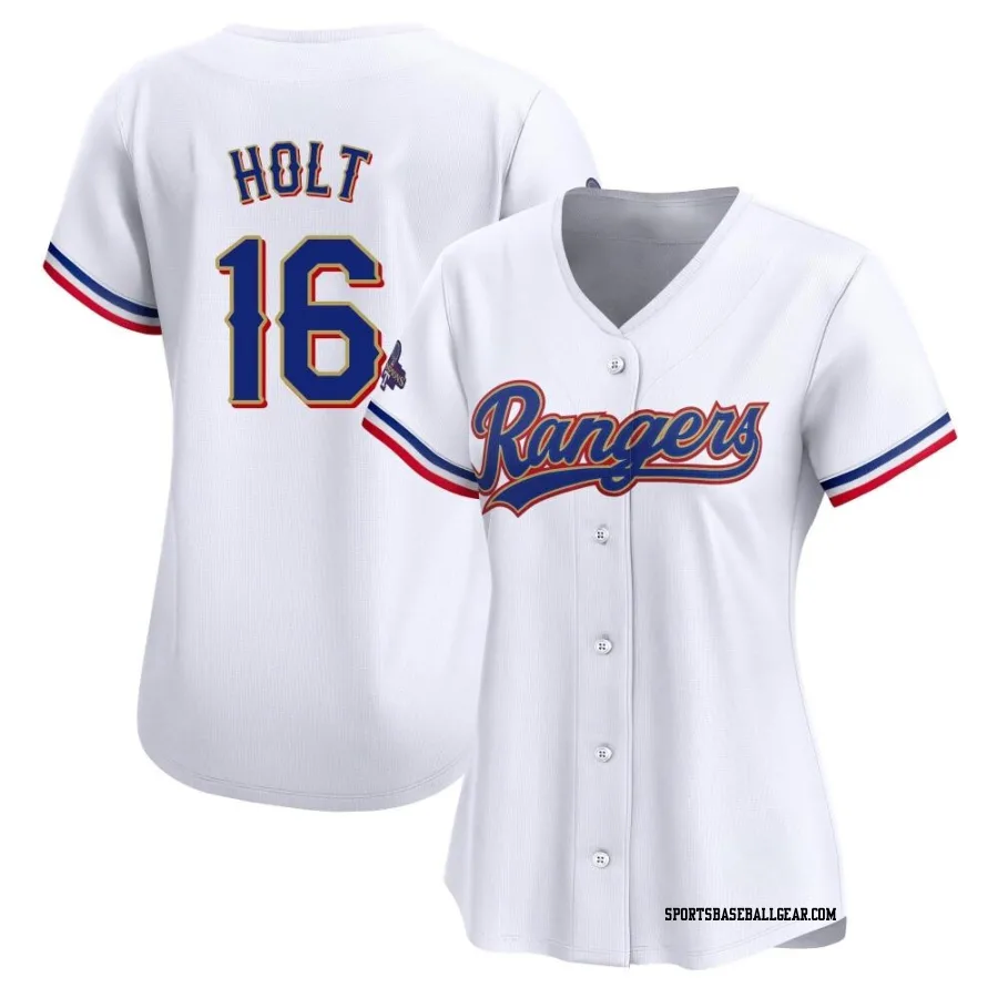 Brock Holt Women's Texas Rangers Gold Limited White 2024 Collection Jersey